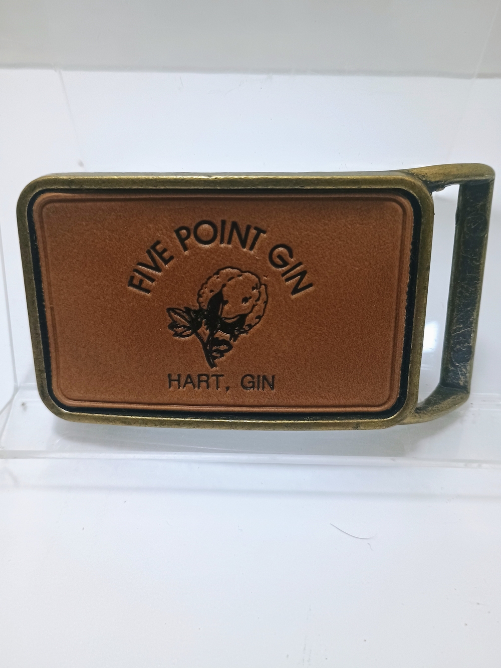 Source Unknown Five Point Gin Brown Leather Belt Buckle